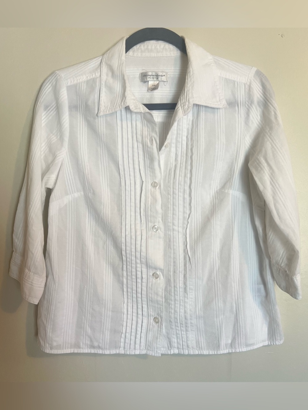 Christopher & Banks White Button-Down Pintuck Shirt